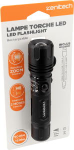 Lampe torche led rechargeable 500/160 lumens avec zoom