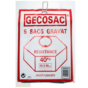 GECOSAC - Sac à gravats étanche résistance 40 kg, 55 x 95 cm noir paquet de  5 réf : 263